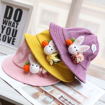 原創卡通親子款小兔蘿卜漁夫帽日系軟妹可愛兒童盆帽子春夏遮陽帽1入