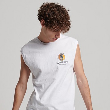 SUPERDRY 男裝 背心 Vintage Record Label 白