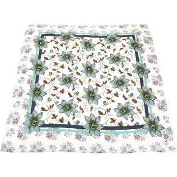 Max Mara WEEKEND WKAONESTONEW 撞色花朵圖騰方框白色真絲大方巾 圍巾(90x90)