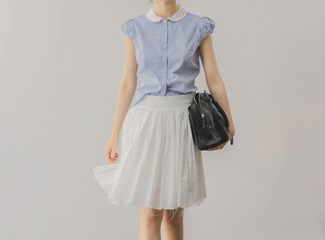 法式復古 少女夏日 四葉草提花娃娃領襯衫