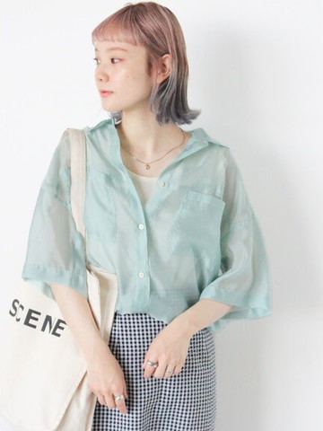 透明感下擺抽繩車線設計襯衫(FF46L0A1380) - ehka sopo