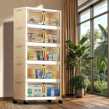 Mr.box  60面寬豎紋摺疊磁吸雙開門五層收納櫃-附滑輪  兩款可選