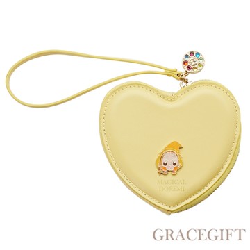 【Grace Gift】小魔女DoReMi聯名-羽月愛心型拉鍊零錢包 黃