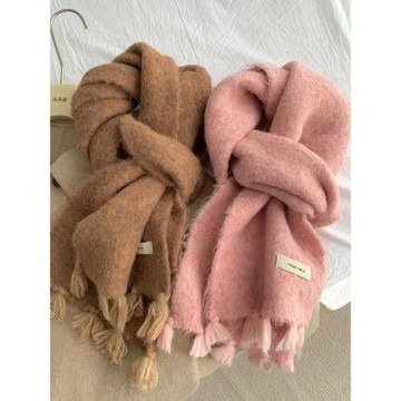 太美了~韓國訂單款粉色焦糖色毛茸茸暖乎乎ins博主搭配保暖圍巾女