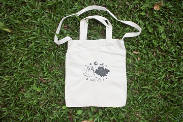 貓貓幽靈蝙蝠一起過萬聖∣手工絹印特殊印刷兩用【帆布袋】