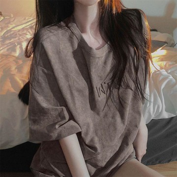 短袖女港味chic複古大碼T恤女oversize寬鬆顯瘦上衣ins潮半袖小衆短袖夏