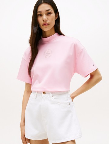 圖章印花寬版小高領 T 恤