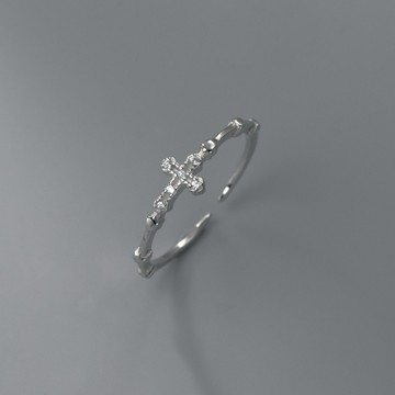 Sweet Air  通體純銀 S925純銀 Y2331 個性款 十字架純銀戒指 水鑽十字銀戒指