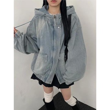 2025新款春季女裝韓版中長款帥氣中性機車風高級感夾克牛仔外套潮