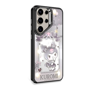 APBS 三麗鷗 Samsung S26/S25/S24/S23系列 防摔合金框隱形立架鏡面磁吸手機殼-蕾絲酷洛米B-黑框