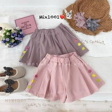 🌈✨mix1001三色小花朵刺繡短褲✨兒童小百褶造型短褲5-17