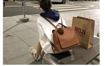 FINDSENSE X 復古女包簡約雙肩包女包大容量背包休閑學生書包PU女包