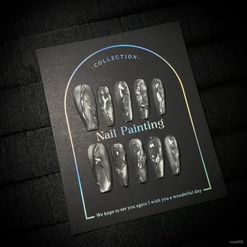 ➕最新設計款穿戴甲💅純手工穿戴甲片高級感黑灰色貓眼美甲顯白輕奢銀色魔鏡假指甲貼片長梯穿戴甲 MDAJ