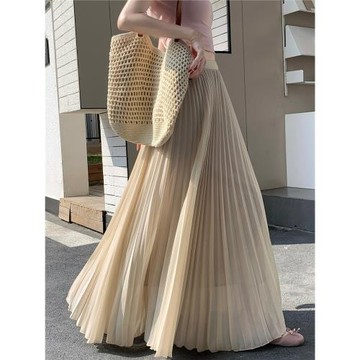 百褶裙a字半身裙女夏季2026新款高腰顯瘦垂墜感大擺雪紡長裙傘裙