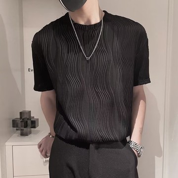 夏季潮流垂墜感五分袖  韓版痞帥寬鬆短袖T恤