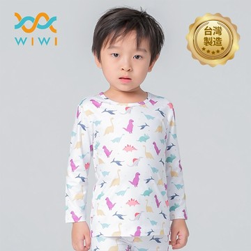 【WIWI】恐龍童趣溫灸刷毛圓領發熱衣(純淨白 童70-90)0.82遠紅外線 迅速升溫 彈性纖維 熱加倍刷毛 3效熱感