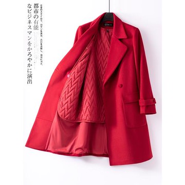 紅色呢子大衣女秋冬季2025新款加厚夾棉小個子中長款西裝毛呢外套
