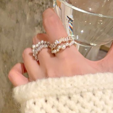 星河璀璨~滿天星珍珠雙層開口戒高級輕奢小眾戒指時尚指環食指戒