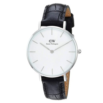 DW Daniel Wellington 雷丁學院風黑色壓紋皮帶石英腕錶-銀框/28mm(DW00100241)