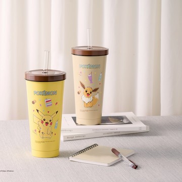今天喝水了嗎？限量【LuvHome 妝點家】寶可夢陶瓷不銹鋼吸管杯 (共3款可選) 皮卡丘 卡比獸  伊布 療癒 飲品 出遊 野餐