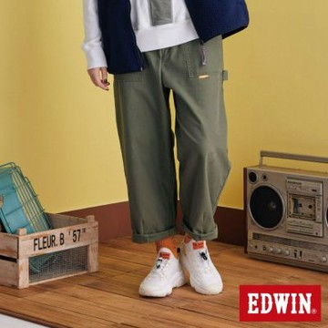 EDWIN 男裝 橘標 後鬆緊工裝九分褲-灰綠色