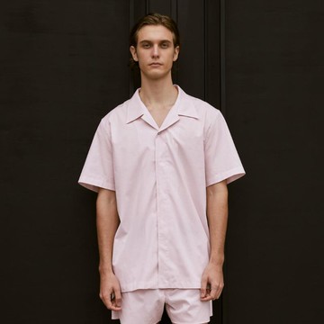 天絲棉麻古巴領襯衫 晨曦粉/2XL