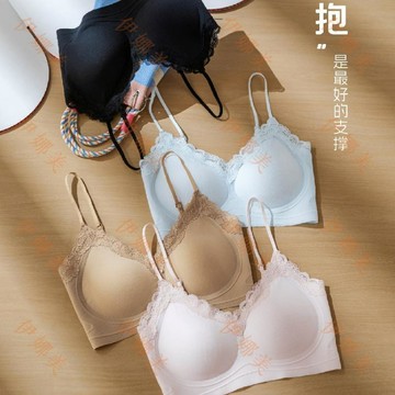 【臺灣出貨👙】夏季細肩帶固定杯內衣女舒適承託側收輕蕾絲果凍膠條無痕美背文胸【伊娜美】