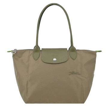 [平輸版]LONGCHAMP LE PLIAGE GREEN系列刺繡長把再生尼龍摺疊水餃包(中/朝鮮薊綠)真品平輸