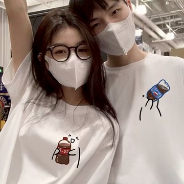 夏季新款可樂印花短袖t恤 情侶裝T恤 印花t 五分袖 短袖男 男t 男生T恤 情侶上衣 男女衣著（SD254）【壹號站】