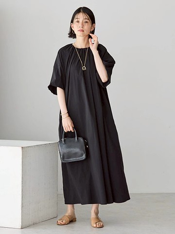涼爽觸感燈籠袖素面連身洋裝(HA43L0H0530) - AMERICAN HOLIC