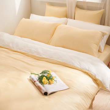 戀家小舖 100%天絲 床包兩用被套組 / 雙人加大【杏仁黃】60支天絲 含兩件枕套 永恆系列 台灣製