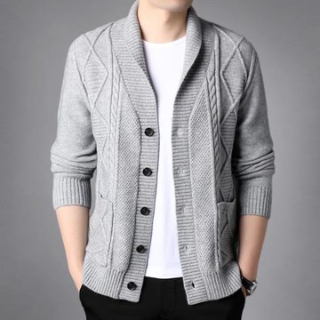 春秋季男士毛衣扭花開衫外搭純色針織衫男裝帥氣寬松韓版潮流外套