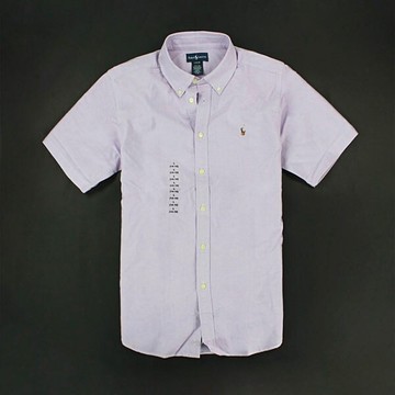 美國百分百【全新真品】Ralph Lauren Polo 牛津布 男款 短袖 襯衫 素面 紫色 上衣 XS S號 RL E033