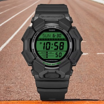 CASIO 卡西歐 G-SHOCK 經典黑與電光綠 10年電力大螢幕電子錶 學生錶(GD-010BEG-1)