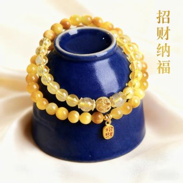 天然金虎眼水晶手串多圈手串女款黃水晶疊戴輕奢招財好運水晶手鏈