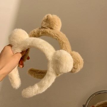 FUXI 小熊耳朵毛絨髮箍女 髮箍 洗臉髮箍  頭箍 可愛熊耳朵毛毛髮箍 髮飾 高顱頂裝飾 配飾