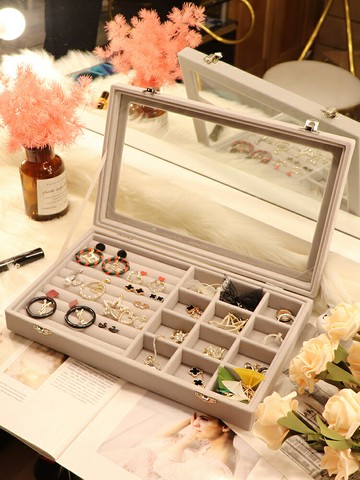 飾品首飾收納盒 絨布首飾收納盒防塵大容量家用抗氧化戒指項鏈耳釘環手飾品珠寶箱