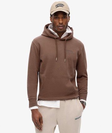 Superdry Men's Core Logo City Loose Fit Hoodie Brown Size: M