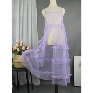 日系疊穿網紗連衣裙透視個性甜美開叉花邊蓬蓬裙仙女裙外搭罩裙夏