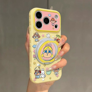 適用蘋果17promax手機殼iphone15旋轉支架16可愛卡通哭娃13高顏值