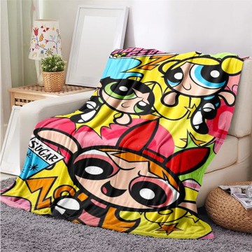 跨境電商飛天小女警法蘭絨數碼印花毛毯卡通絨毯四季通用廠家直銷