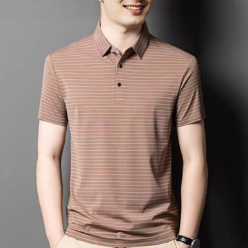 [巴黎精品] POLO衫短袖T恤-冰絲無痕條紋透氣男上衣3色v1bf16