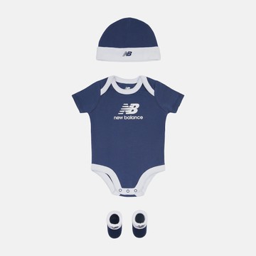 NEW BALANCE 包屁衣套組 藍色 學步鞋 帽子 0-6個月 LAKB0106NNY