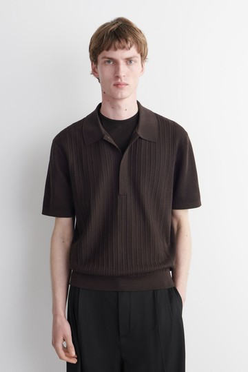 男裝 紋理拼接棉質 Polo 衫