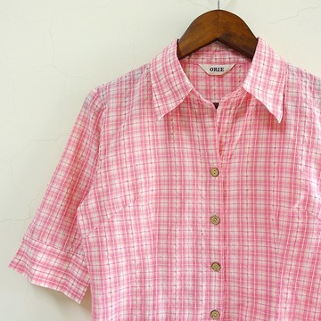 │Slowly│ 粉色格紋/古著襯衫/日本製 │vintage.復古.文藝
