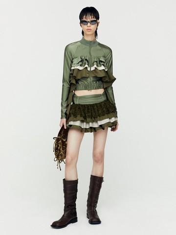 RILEY RUFFLE TIGHT ZIP UP (KHAKI)