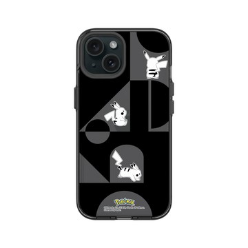 iPhone 15 Clear 酷墨灰 - 寶可夢 Pokemon - 皮卡丘與積木-黑白版