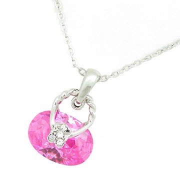 【Charme】粉紅水晶鑽小熊提包 項鍊