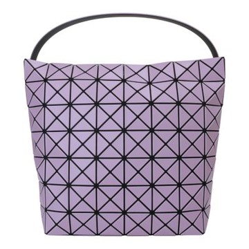 ISSEY MIYAKE  BAOBAO VALLEY皮質幾何方格手提水桶包(葡萄紫)大款