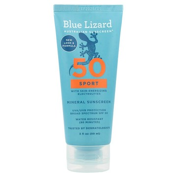 Blue Lizard Australian Sunscreen, 運動礦物質抗曬霜，SPF 50，3 液量盎司（89 毫升）